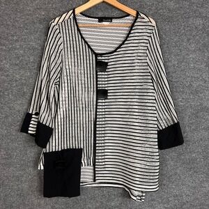Moonlight Tunic Top Womens Medium Black White Excellent Mesh Stripe